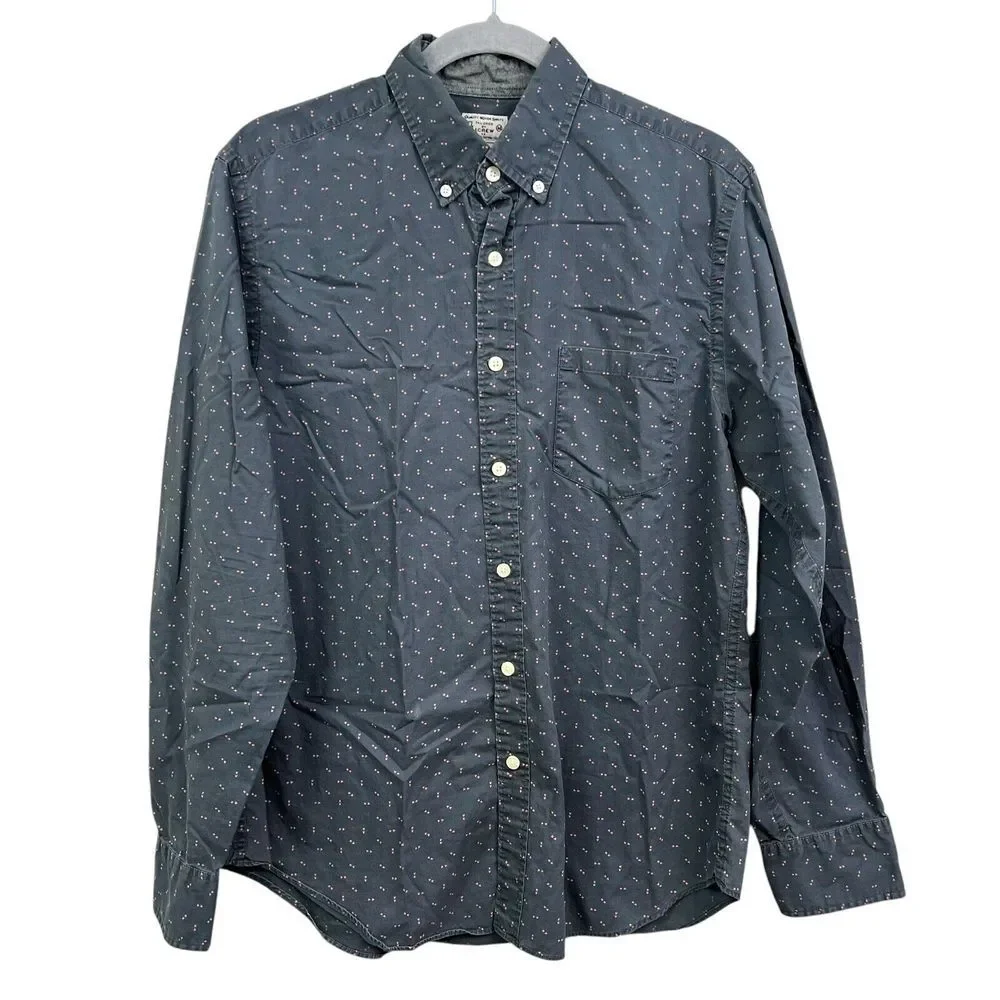 J. Crew Mens Shirt Button Down Long Sleeve Pen Pocket Gray Red Print Size M*